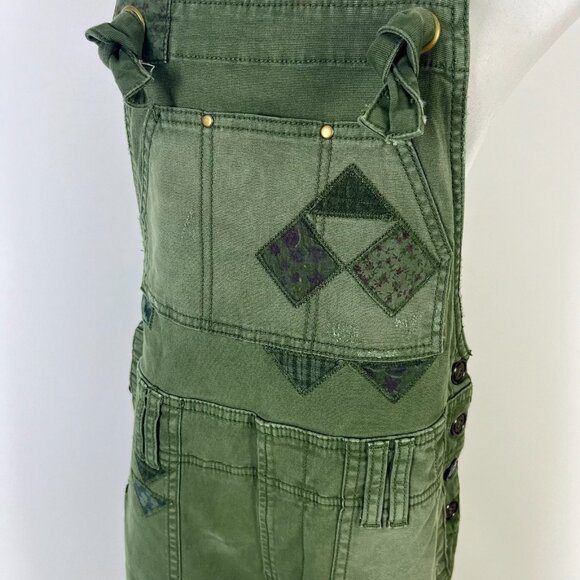 NWOT Anthropologie Pilcro Wanderer Patchwork Overalls Size 27 Green Cotton Blend - Picture 11 of 14